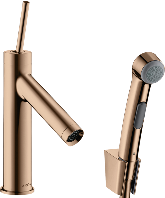 AXOR Starck Basin Mixer 90 with Bidette Spray and 1.6 m Hose Polished Red Gold