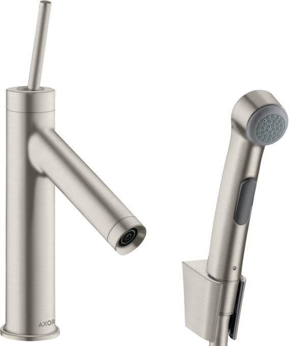 AXOR Starck Basin Mixer 90 with Bidette Spray and 1.6 m Hose Stainless Steel Optic
