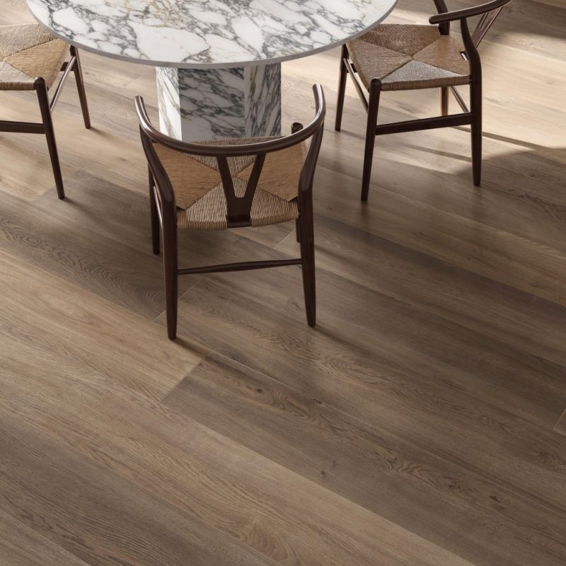 Flaviker Four Seasons Chocolate 26x200 with Materia Bianco Vagli installation