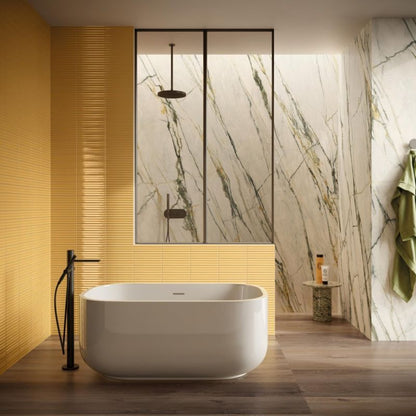 Flaviker Four Seasons Chocolate 26x200 with Supreme Treasure Calacatta Emerald installation