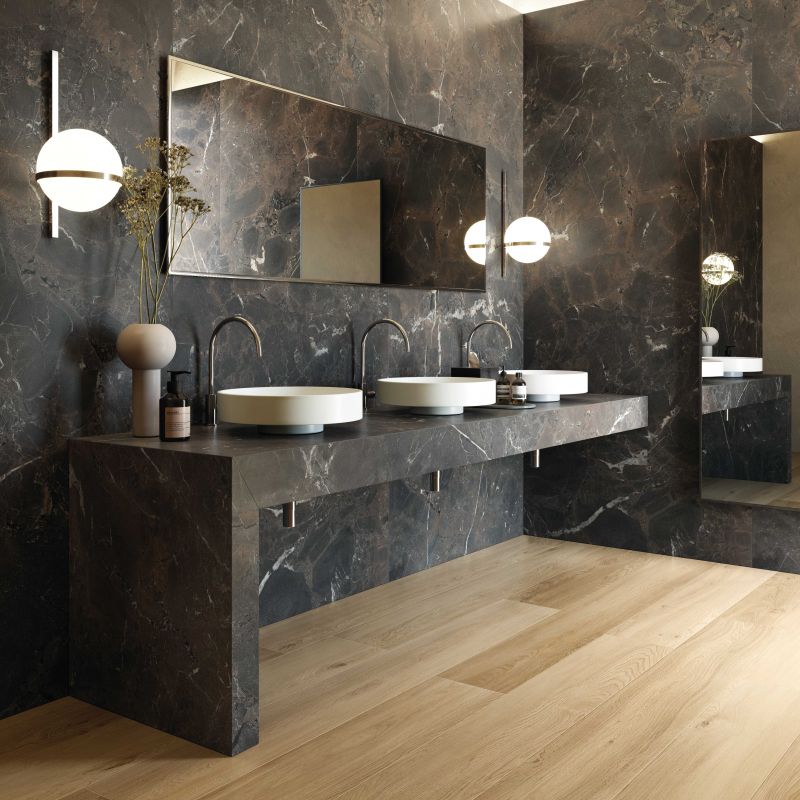 Flaviker Supreme Memories Breccia Imperiale Nat 120x280 with Four Seasons Honey 26x200 installation