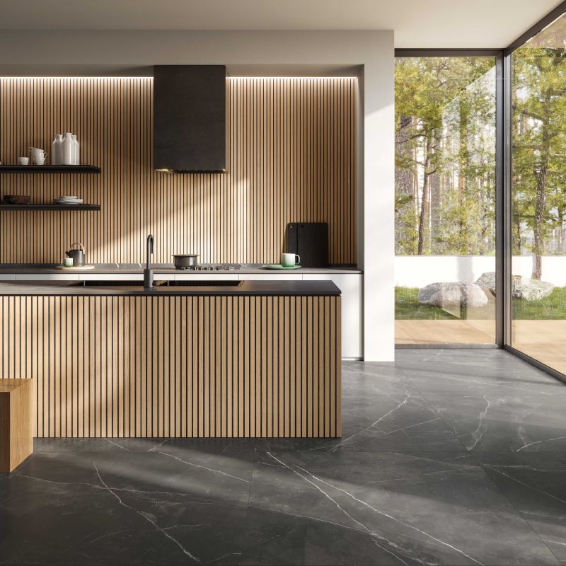 Flaviker Supreme Memories Dark Stone Nat 120x120 and 120x280 with Four Seasons Mix installation