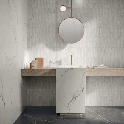 Flaviker Supreme Memories Quarzite Luna Antique 3D 60x120 with Dark Stone Antique 3D installation