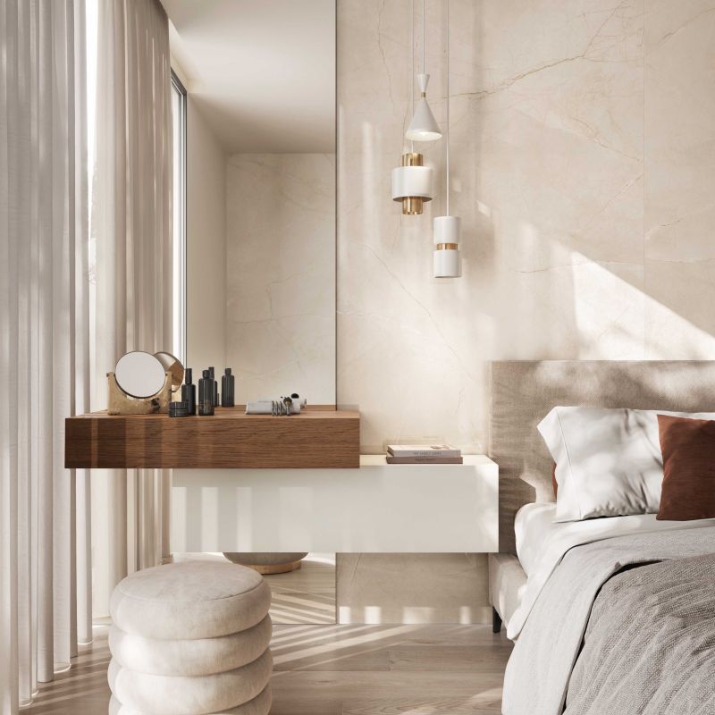 Flaviker Supreme Memories Pulpis Ivory Lux 120x280 with Four Seasons Biscuit 26x200 installation