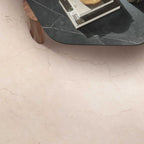 Flaviker Supreme Memories Rosa Perlino Nat 120x120 with Materia Dark Stone worktop installation