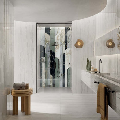 Sensi Nuance White Macaubas Lux 3D 120x280 and 60x120 lifestyle