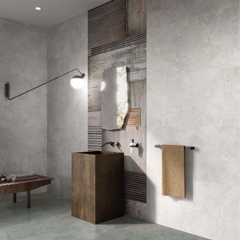 Flaviker Double Plain Grey 60x120 with Mint 60x120 and Rebel Bronze installation