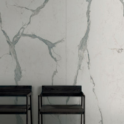 Sensi Up Statuario Versilia Lux 120x280 and 60x120 lifestyle