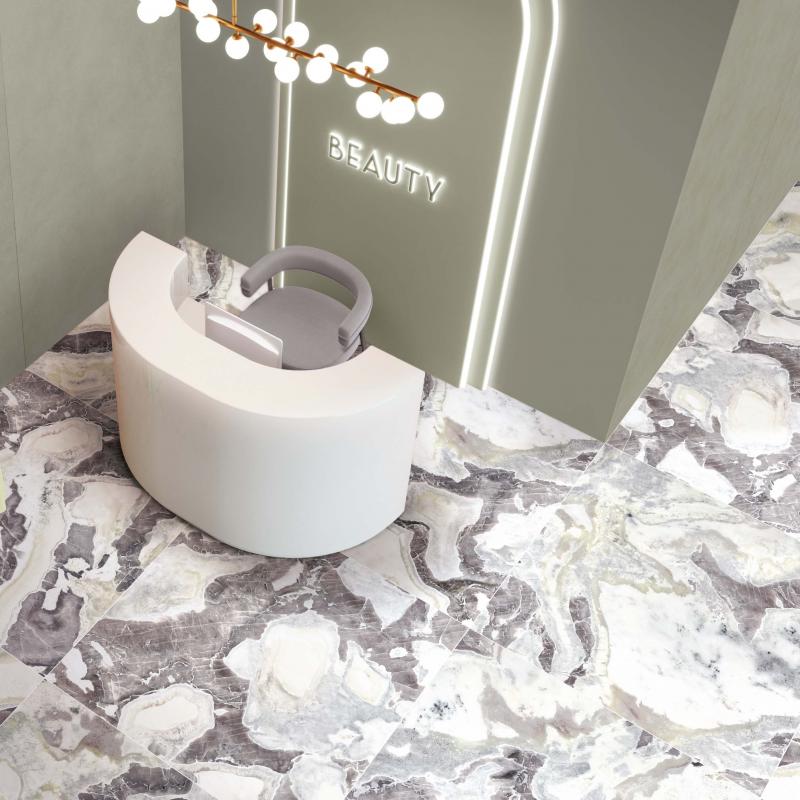 Flaviker Supreme Hedonism Dover White Nat 120x120 with Palette Mud 120x280 installation