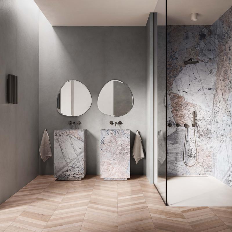 Flaviker Supreme Hedonism Patagonia Blue Lux 3D 120x280 with Palette Concrete installation