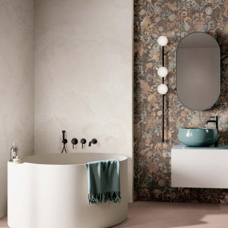 Flaviker Supreme Hedonism Pure Onyx Soft 120x280 with Art Walls Tapis and Palette Bark installation