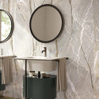 Flaviker Supreme Hedonism Silver Roots Soft 3D 120x280 with Four Seasons Honey 20x120 installation