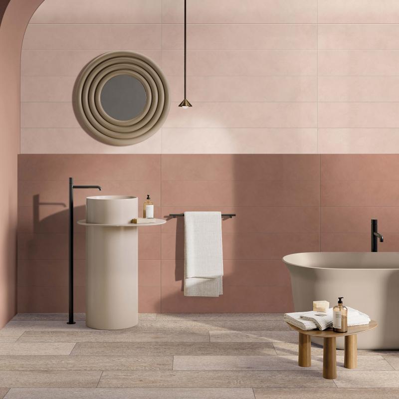 Flaviker Palette Clay and Cotto 20x120 with Four Seasons Biscuit 20x120 installation