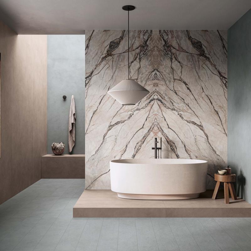 Flaviker Palette Concrete 120x280 and 20x120 with Bark 120x280 installation