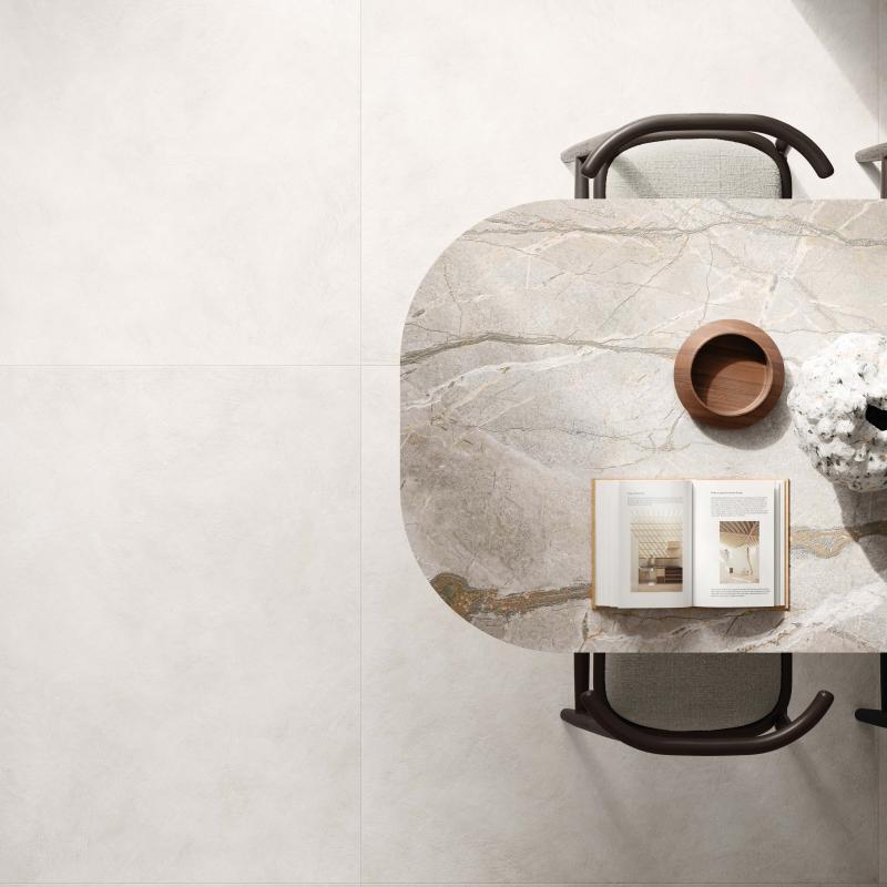 Flaviker Palette Milk 120x120 with Materia Silver Roots worktop installation