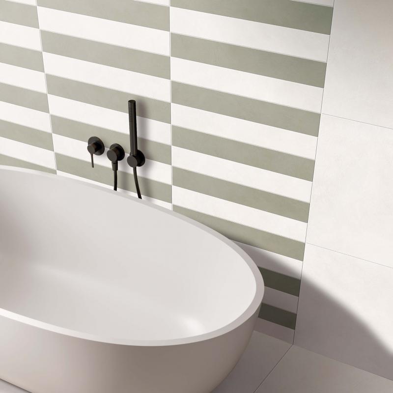 Flaviker Palette Milk 60x120 and 10x60 with Mud 10x60 installation