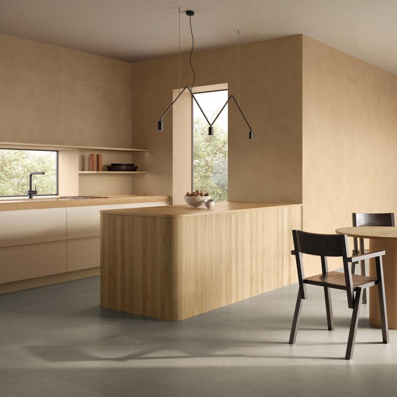 Flaviker Palette Mud and Mou 60x120 with Four Seasons Honey 5x120 installation