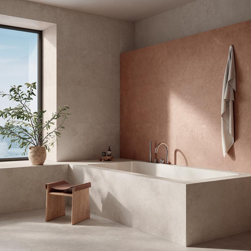 Flaviker Midi Nature Poudre 60x120 with 120x280 and Terre 60x120 installation