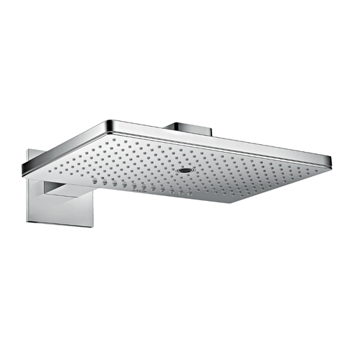 Chrome shower head on a white background