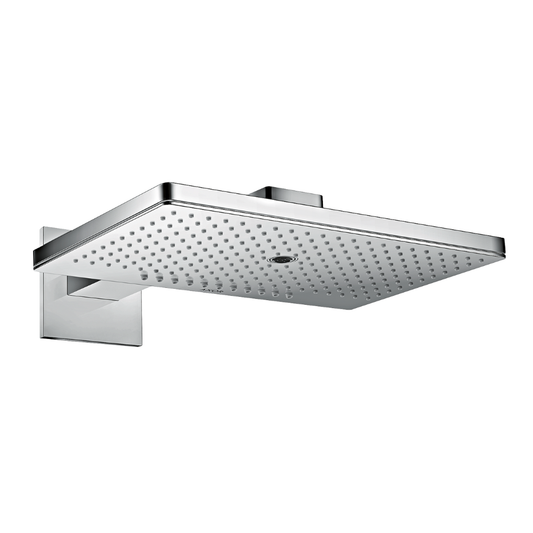 Chrome shower head on a white background