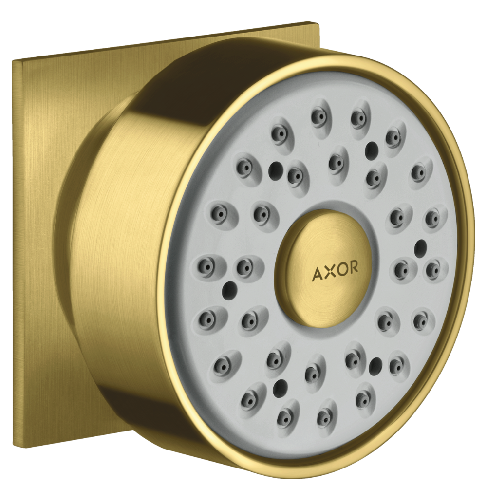 Gold shower head with 'AXOR' branding on a white background