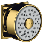 Gold and black shower head with 'AXOR' branding on a white background