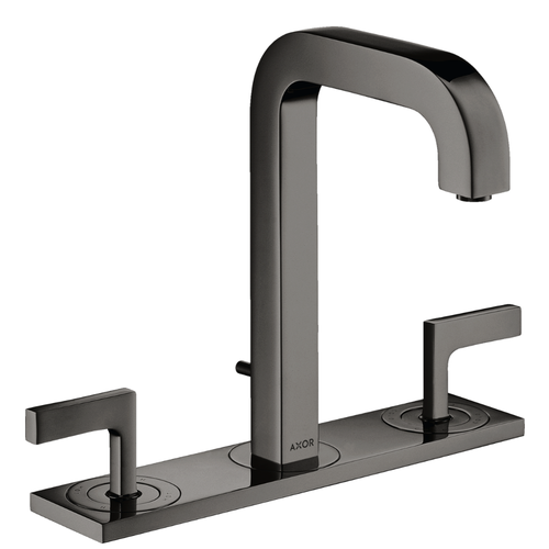 Modern black faucet set on a white background