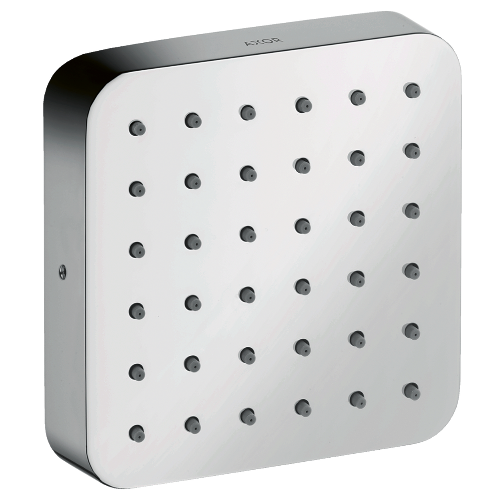 Square shower head with multiple nozzles on a white background