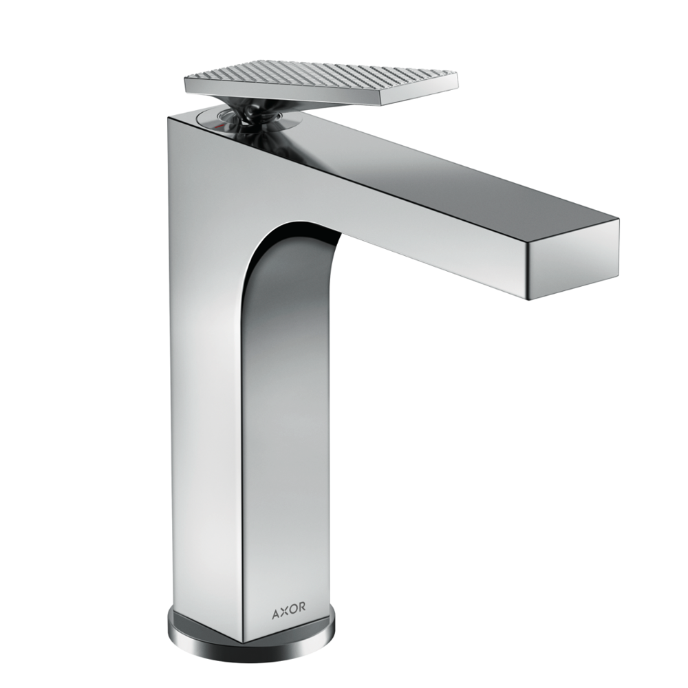 Chrome bathroom faucet with AXOR branding on a white background