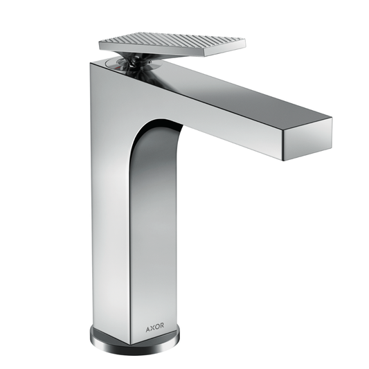 Chrome bathroom faucet with AXOR branding on a white background