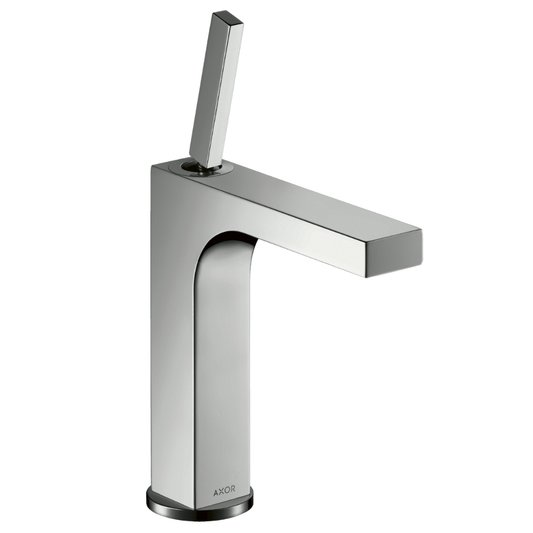 Chrome bathroom faucet on a white background