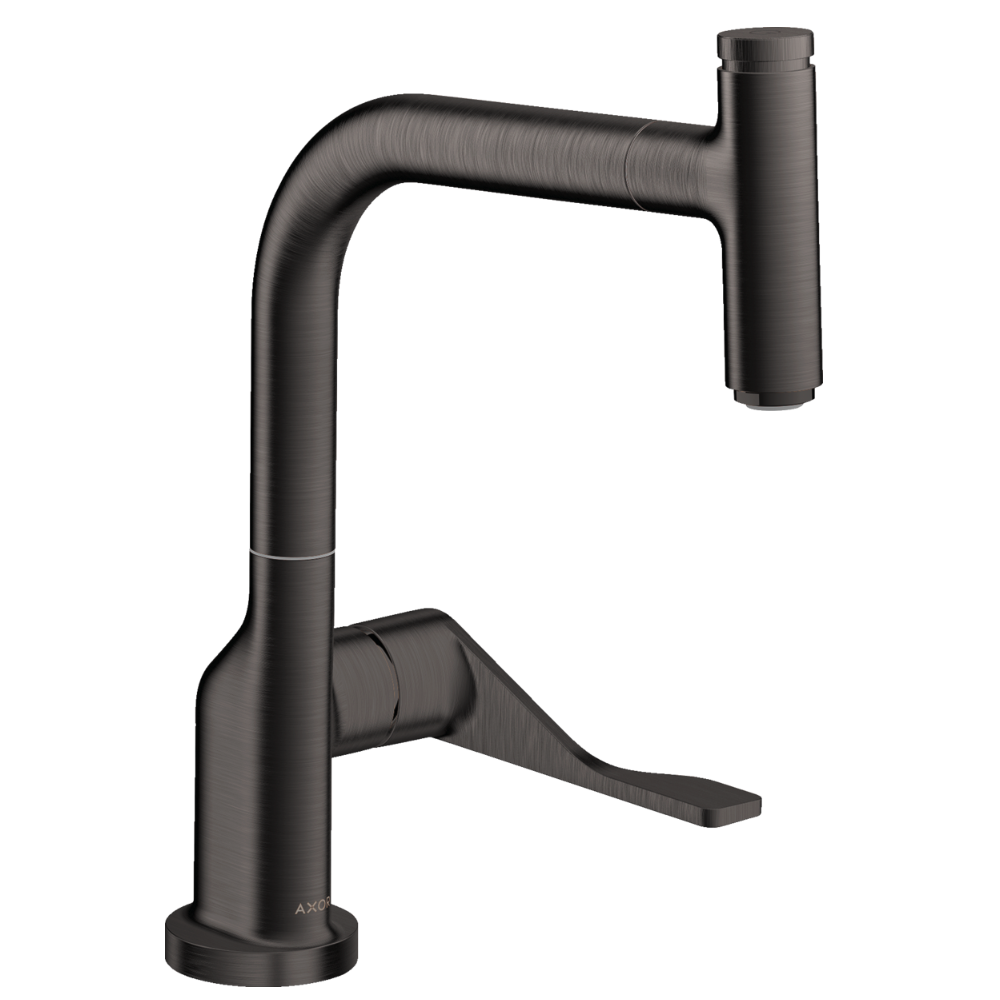 Black kitchen faucet on a white background