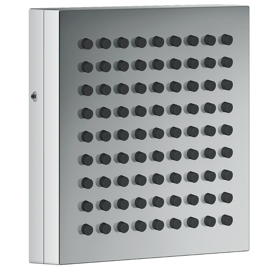 Square shower head with black nozzles on a white background