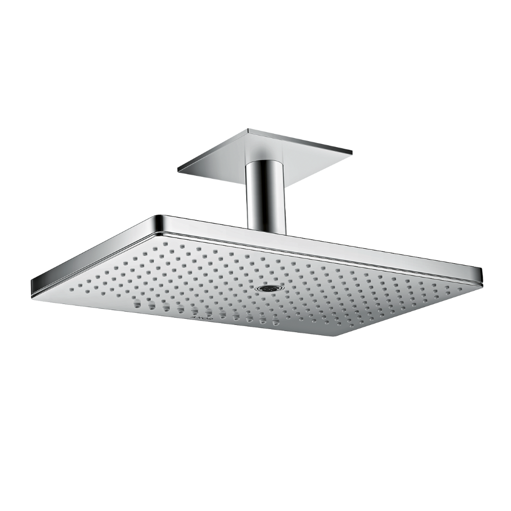 Chrome shower head on a white background