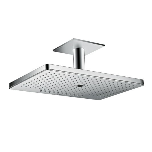 Chrome shower head on a white background