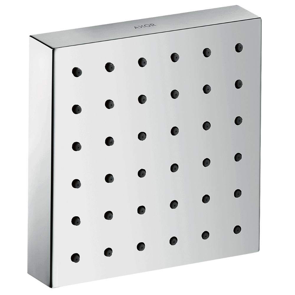 Chrome shower head with multiple nozzles on a white background