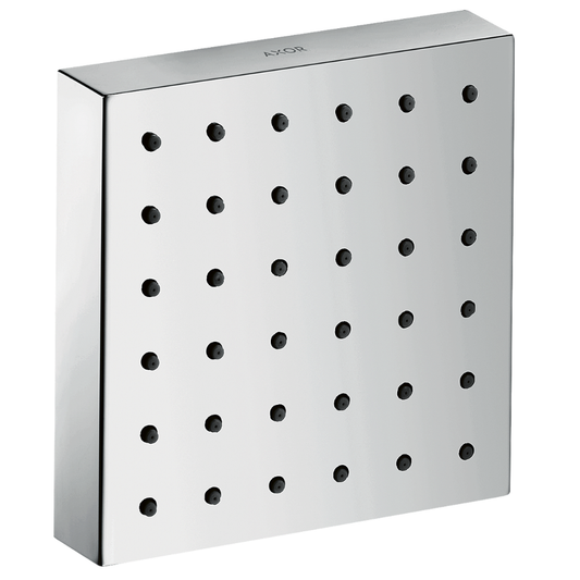 Chrome shower head with multiple nozzles on a white background