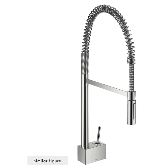 Modern kitchen faucet with flexible hose on a white background