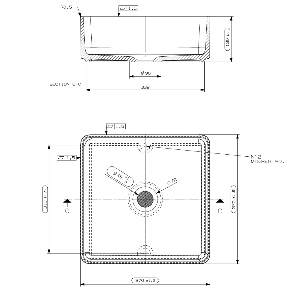 Ashton & Bentley Daphne Square Bathroom Basin dimensions