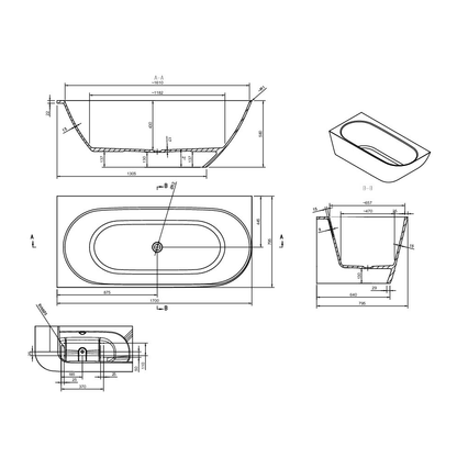 Ashton & Bentley Eros Left Handed Corner Bath 1700mm dimensions