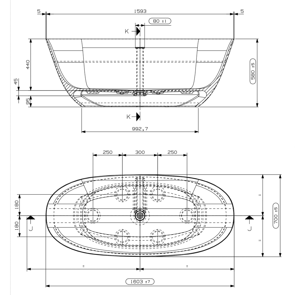Ashton & Bentley Espanola 1600mm Free Standing Bath dimensions