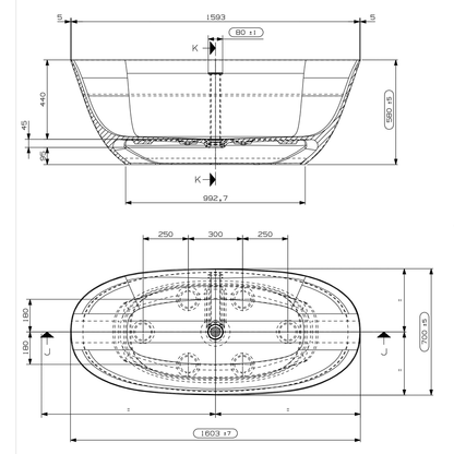 Ashton & Bentley Espanola 1600mm Free Standing Bath dimensions