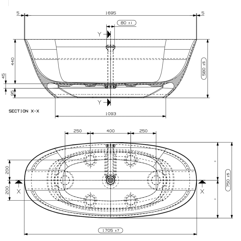 Ashton & Bentley Espanola 1700mm Free Standing Bath dimensions