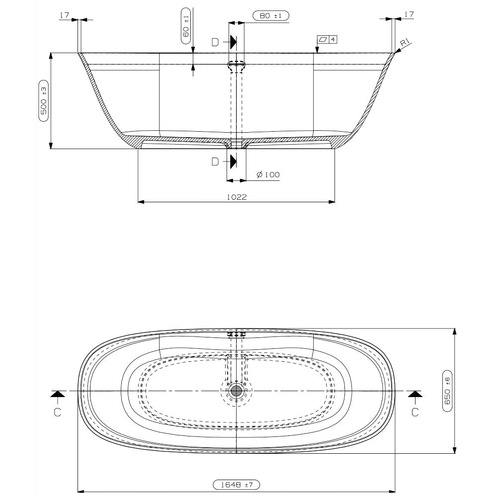 Ashton & Bentley Fernandina 1648mm Free Standing Bath dimensions