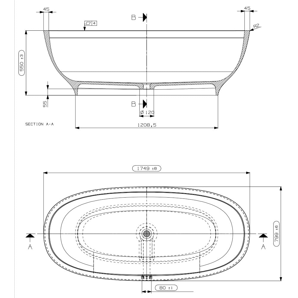 Ashton & Bentley Genovesa Free Standing Bath dimensions