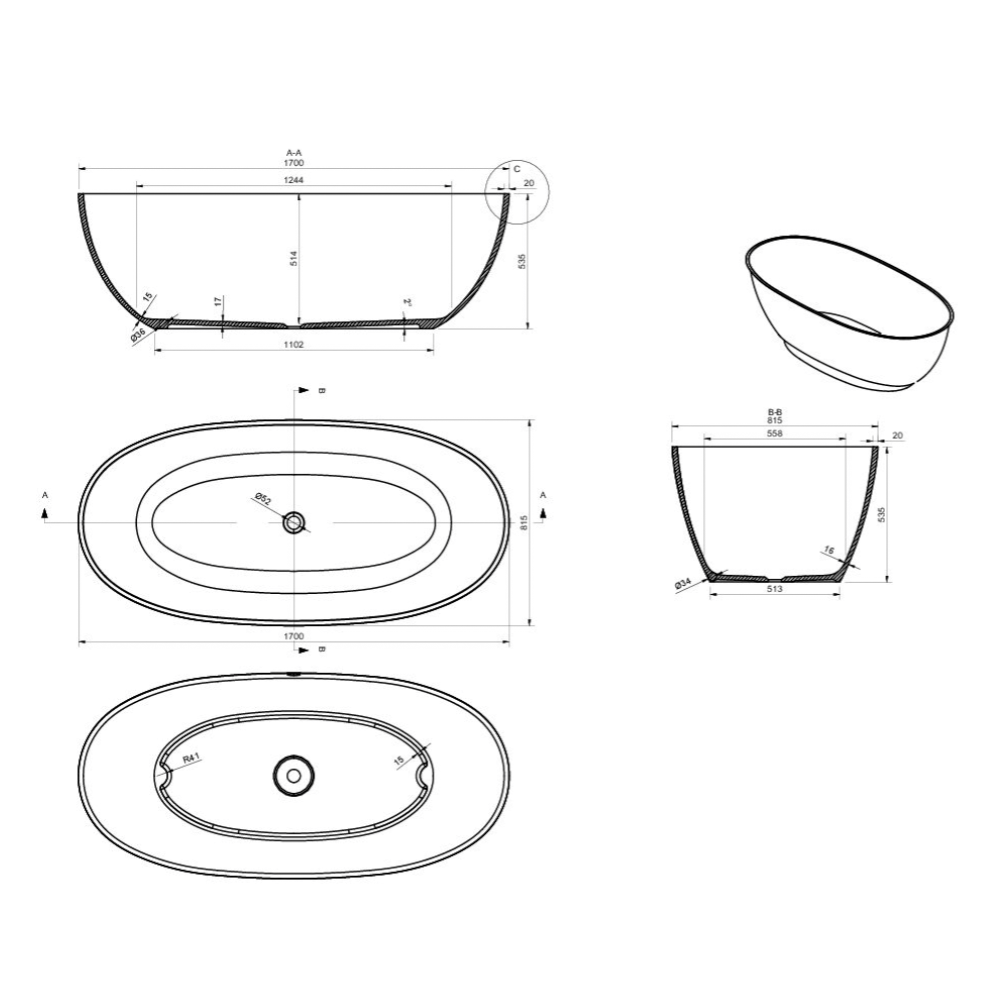 Ashton & Bentley Oceanus 1700mm Free Standing Bath 