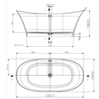 Ashton & Bentley Santiago 1724mm Free Standing Bath dimensions