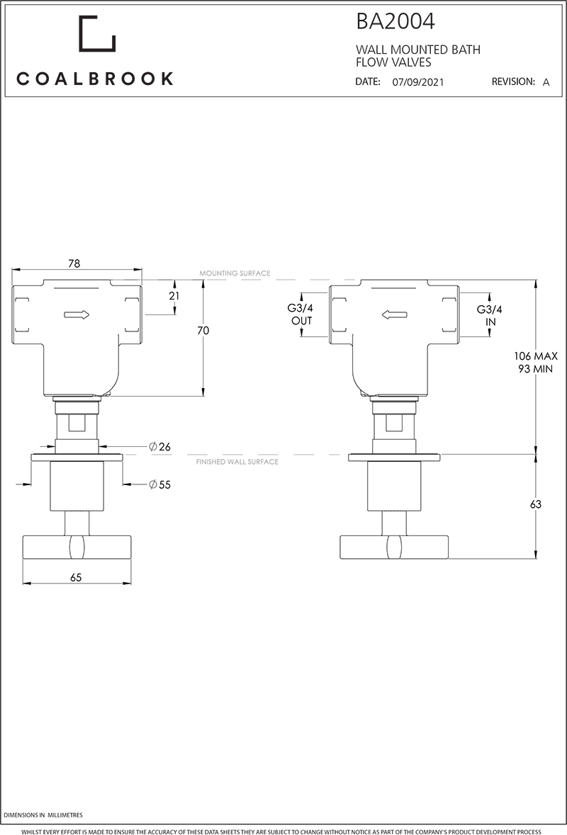 Coalbook Bank Wall Mounted ON/OFF Values BA2004 ( 4 Colours Available )