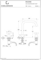 Coalbook Bank 3th Deck Mounted Angled Swivel Spout Bath Filler BA2006 drawing