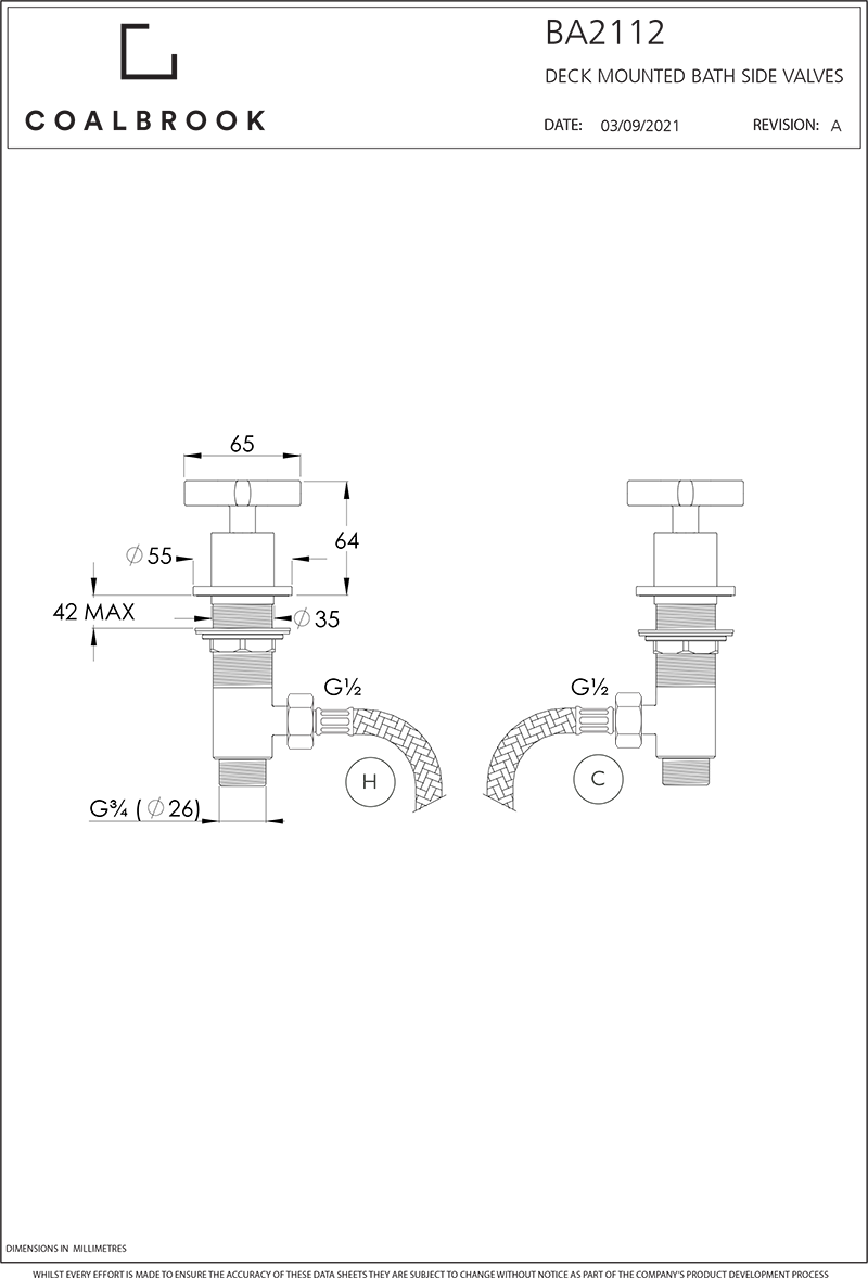 Coalbook Bank Deck Mounted  ON/OFF Values BA2112 drawing